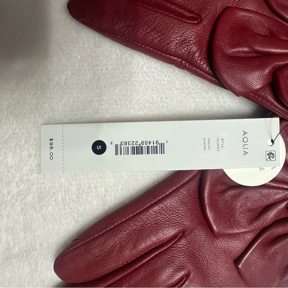 Aqua Red Leather Gloves with Bow